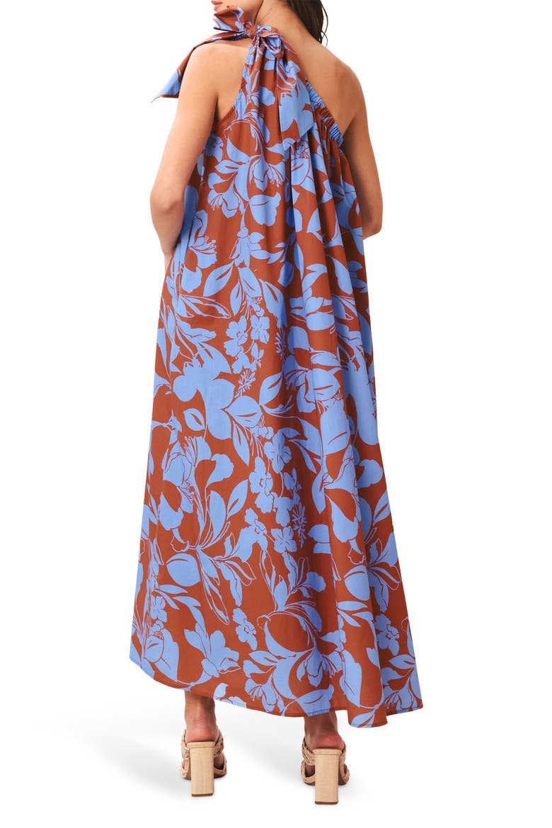 One Shoulder Cotton Midi Dress, Alternate, color, BROWN