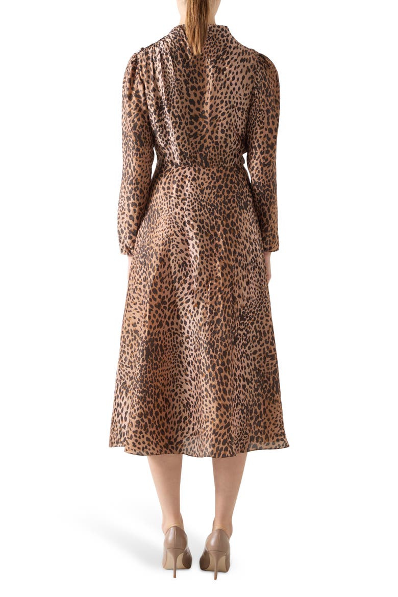 Samantha Print Long Sleeve Midi Dress, Alternate, color, BROWN