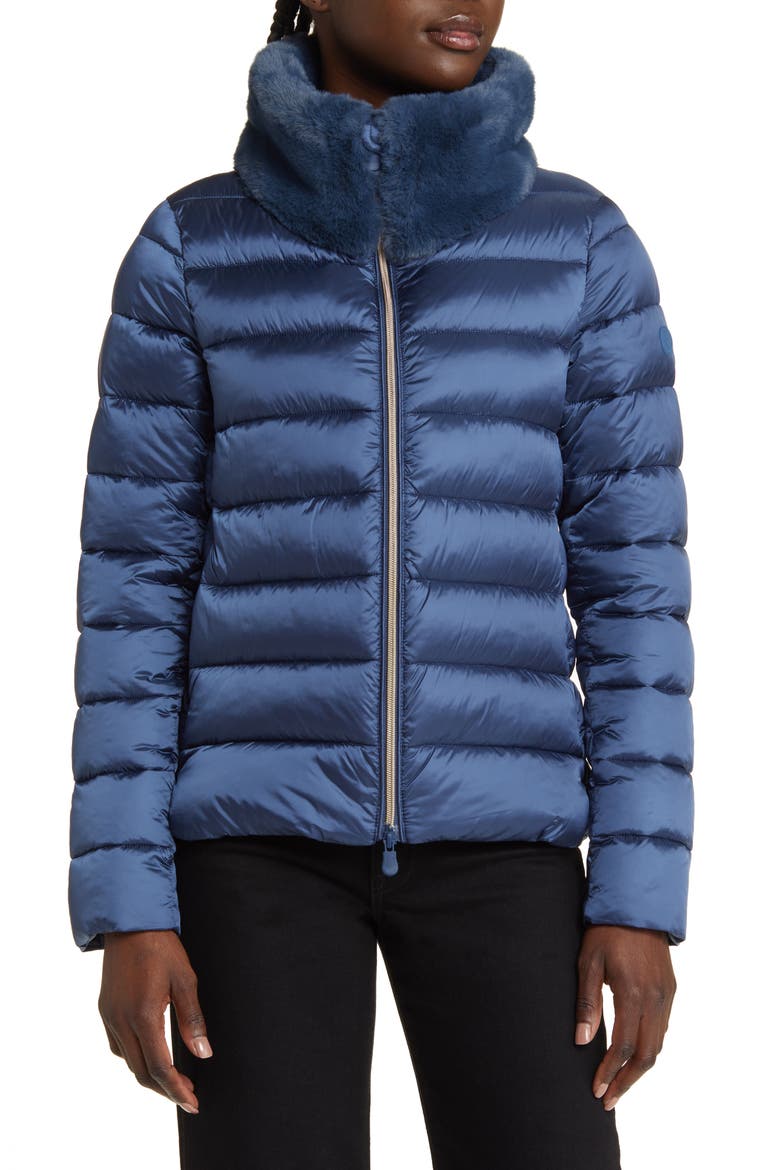 Mei Faux Fur Collar Puffer Jacket, Alternate, color, NAVY BLUE