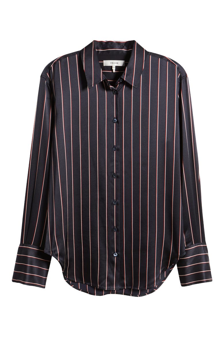 The Standard Stripe Stretch Silk Button-Up Shirt, Alternate, color, NAVY MULTI STRIPE