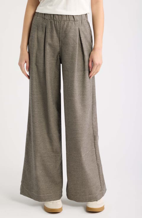 Allison Wide Leg Pleat Houndstooth Pants