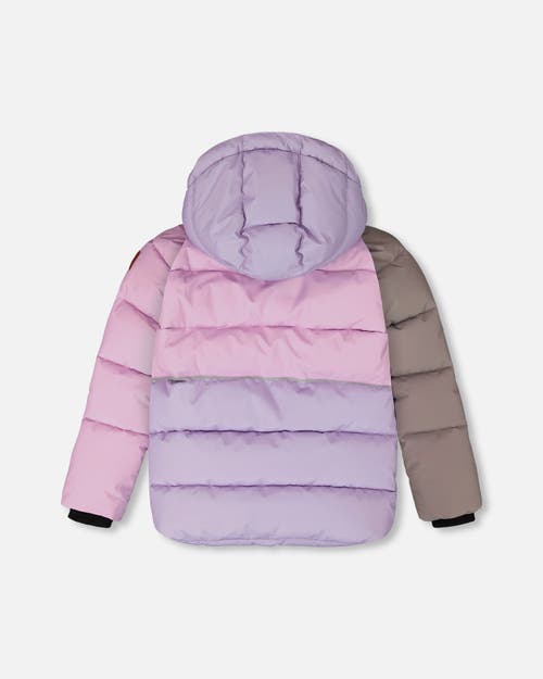 Deux Par Deux Girl Colorblocked Puffy Winter Coat In Gray