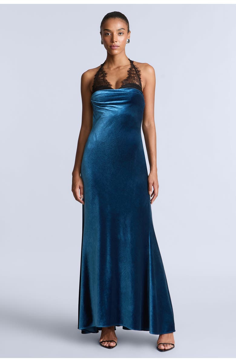 BCBGMAXAZRIA Lace Velvet Gown, Main, color,
