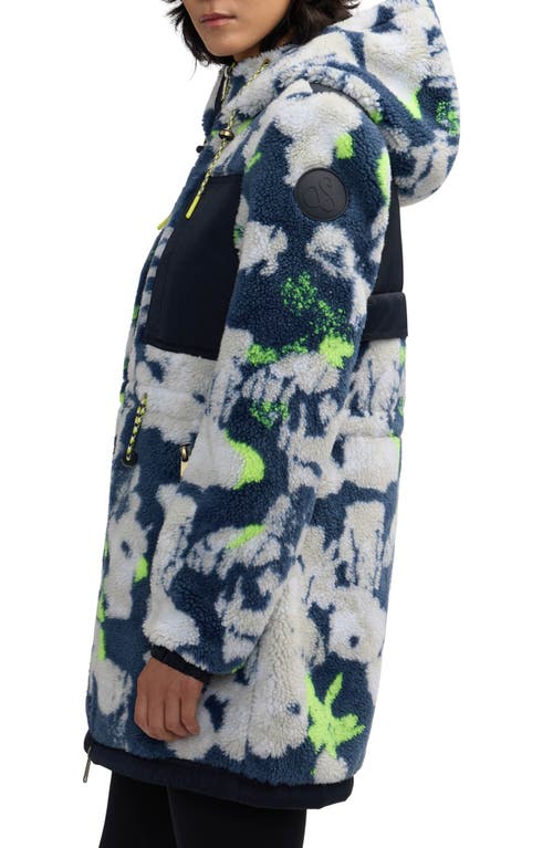 Scotch & Soda Water Repellent Faux Shearling Panel Hooded Jacket In Blue