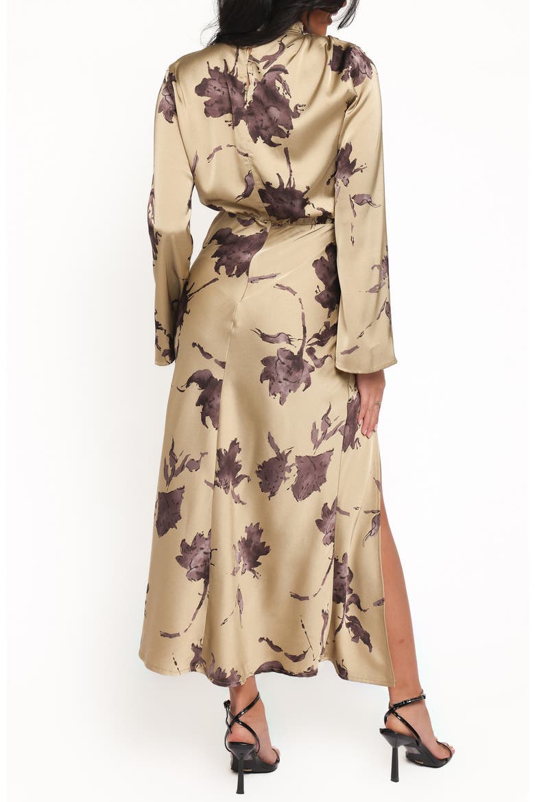 Kristyn Long Sleeve Cowl Neck Satin Dress, Alternate, color, OLIVE FLORAL