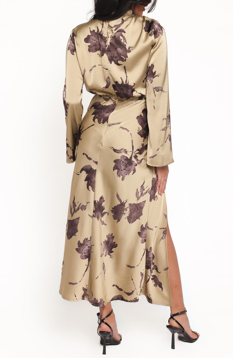 Petal & Pup Kristyn Long Sleeve Cowl Neck Satin Dress, Alternate, color, Olive Floral