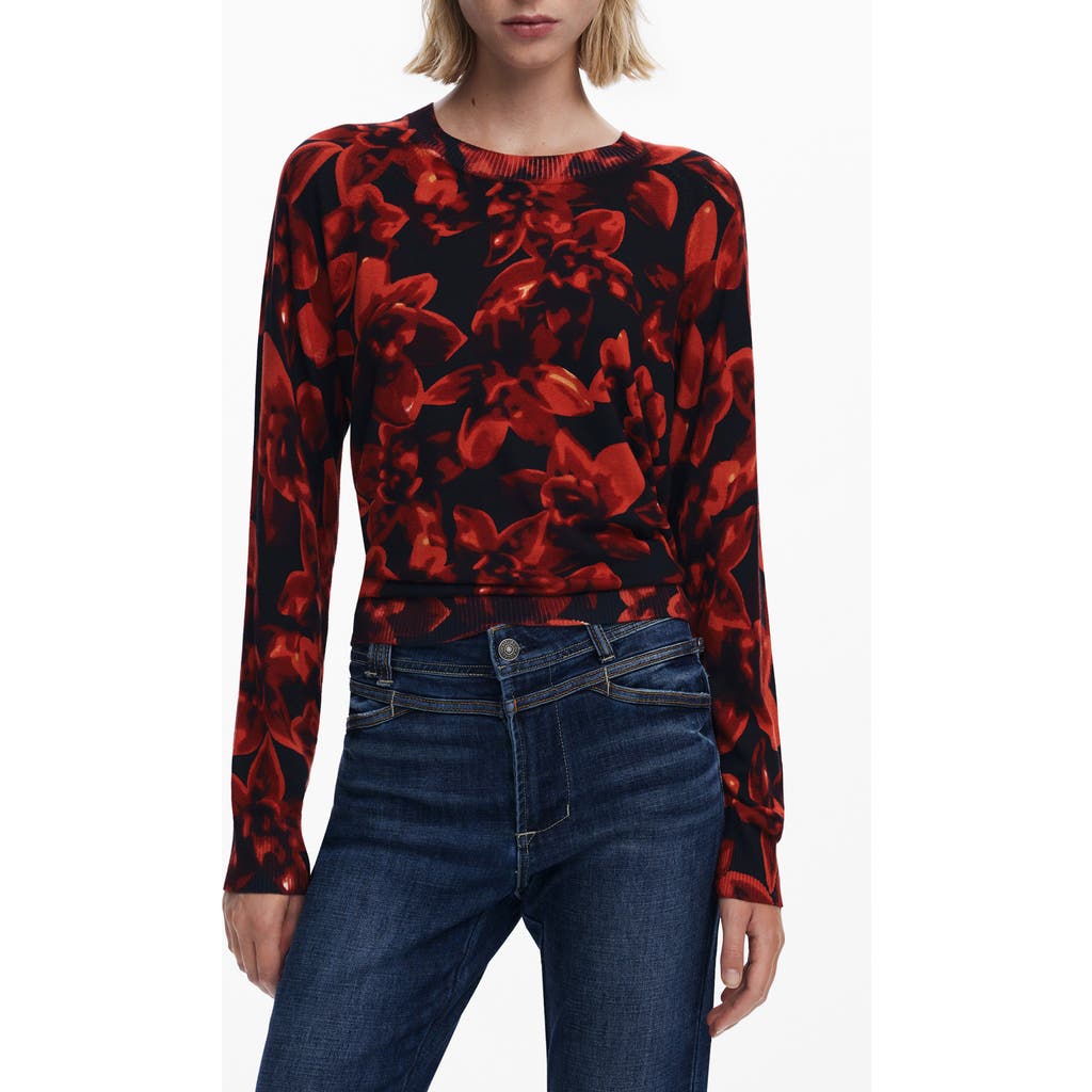 Desigual Floral Crewneck Sweater In Multi