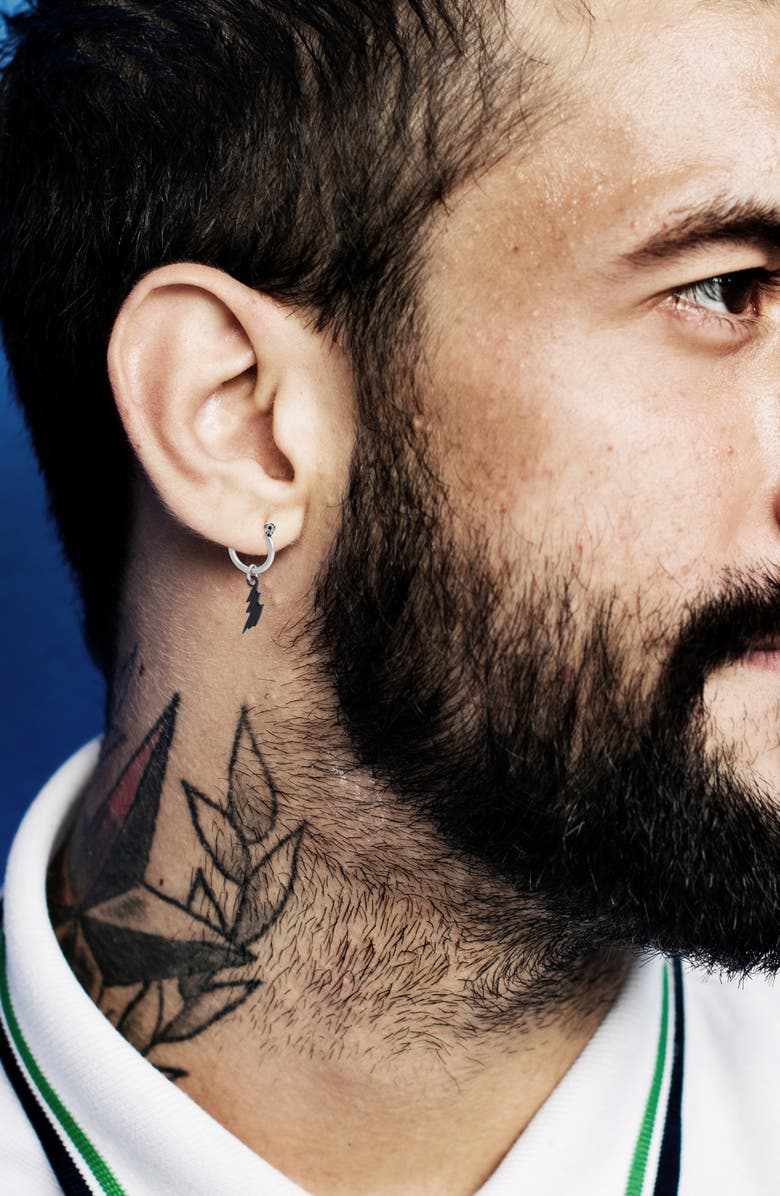 AllSaints Men's Single Lightning Bolt Drop Huggie Earring, Alternate, color, 