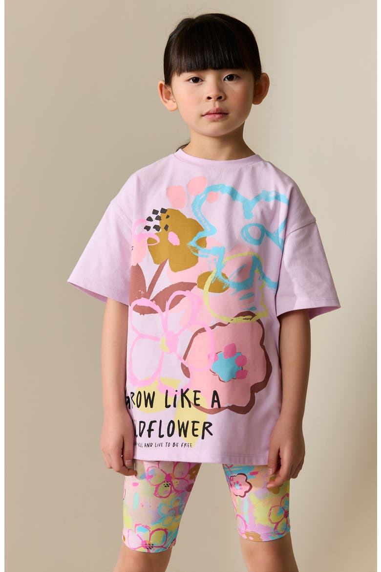 Floral Graphic T-Shirt & Floral Bike Shorts Set, Alternate, color, PURPLE