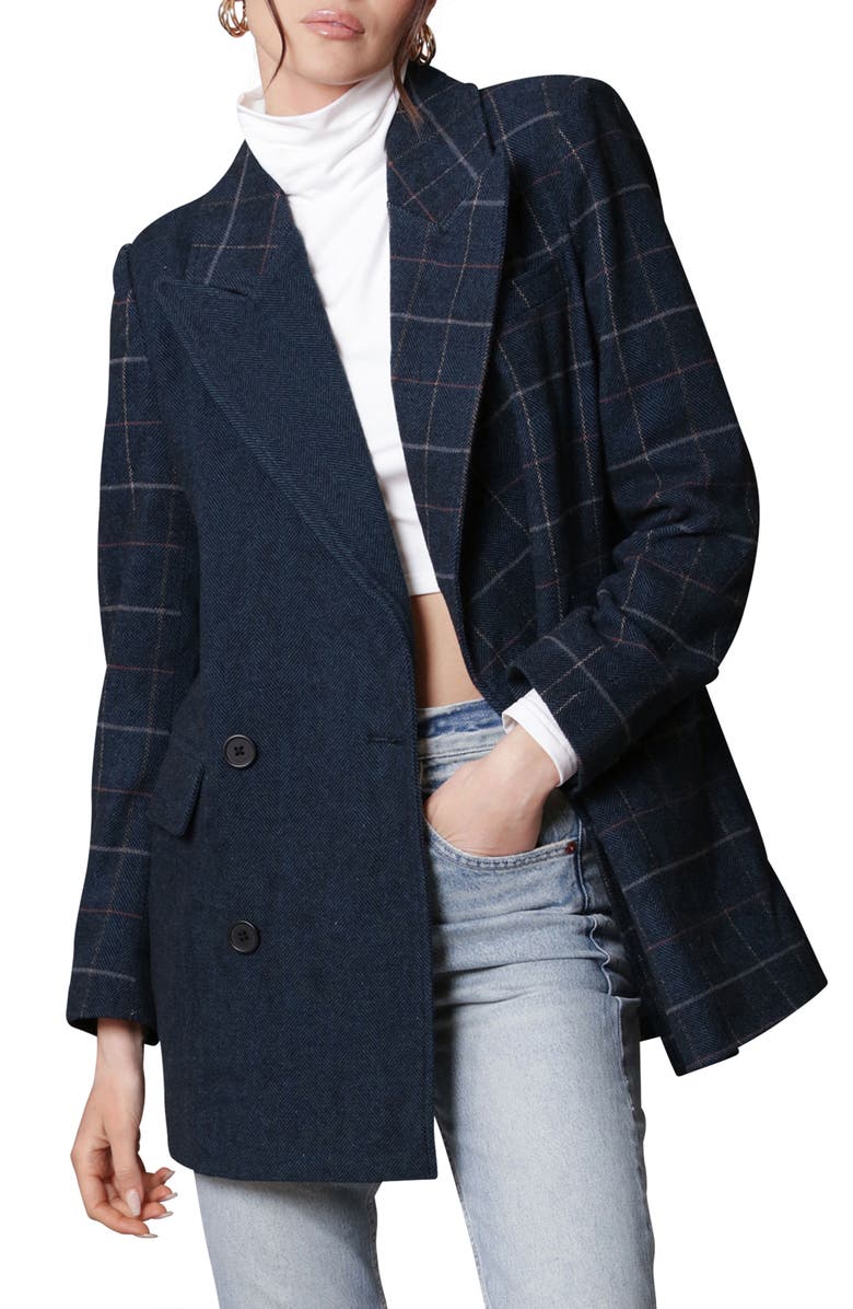 Avec Les Filles Mixed Plaid Double Breasted Blazer, Main, color,