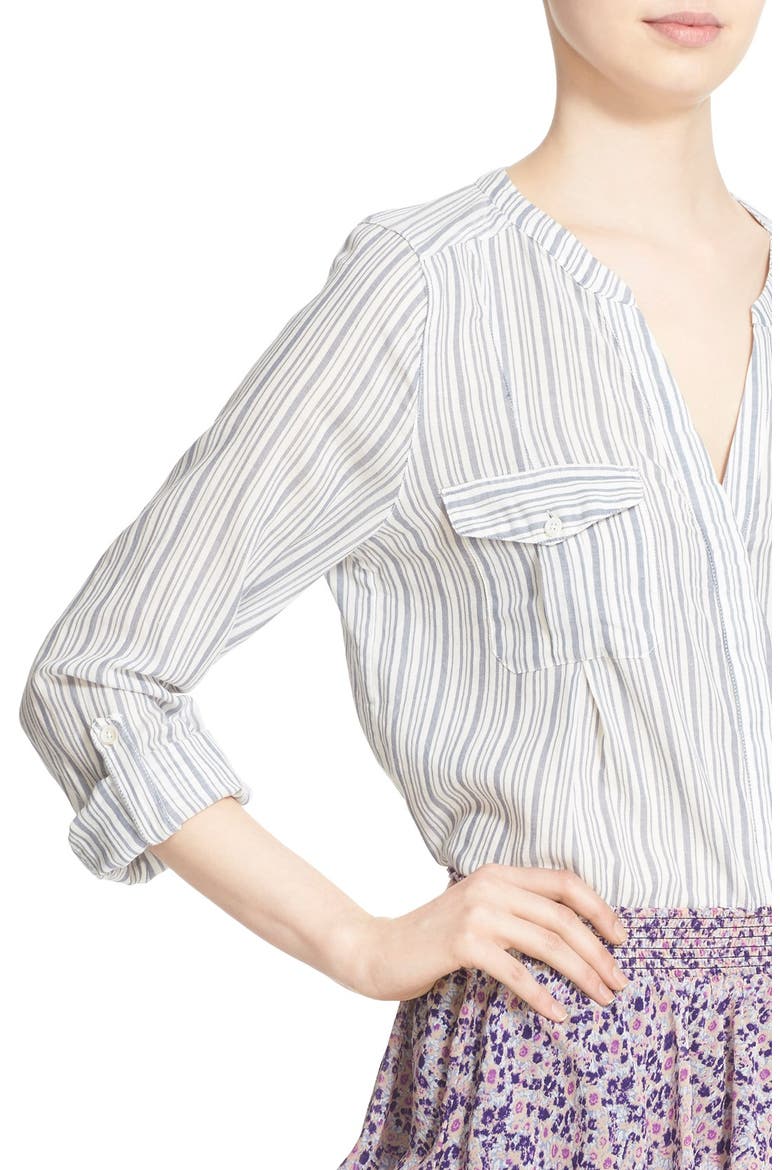 'Kalnchoe' Stripe Cotton Blouse, Alternate, color, PORCELAIN/ INDIGO BLUE