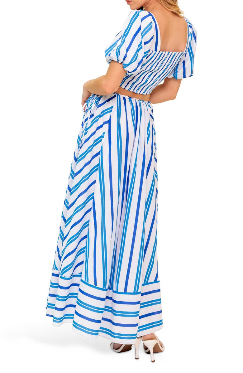 FLYING TOMATO Stripe Crop Top & Maxi Skirt Set, Alternate, color, White Blue