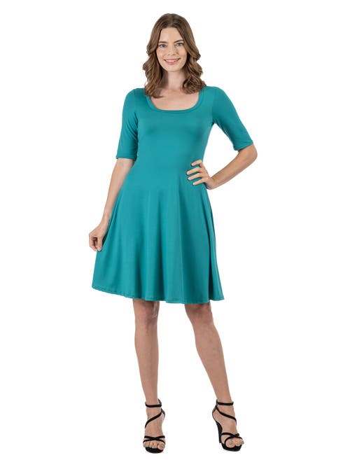24seven Comfort Apparel A-Line Knee Length Dress Elbow Length Sleeves in Jade  product