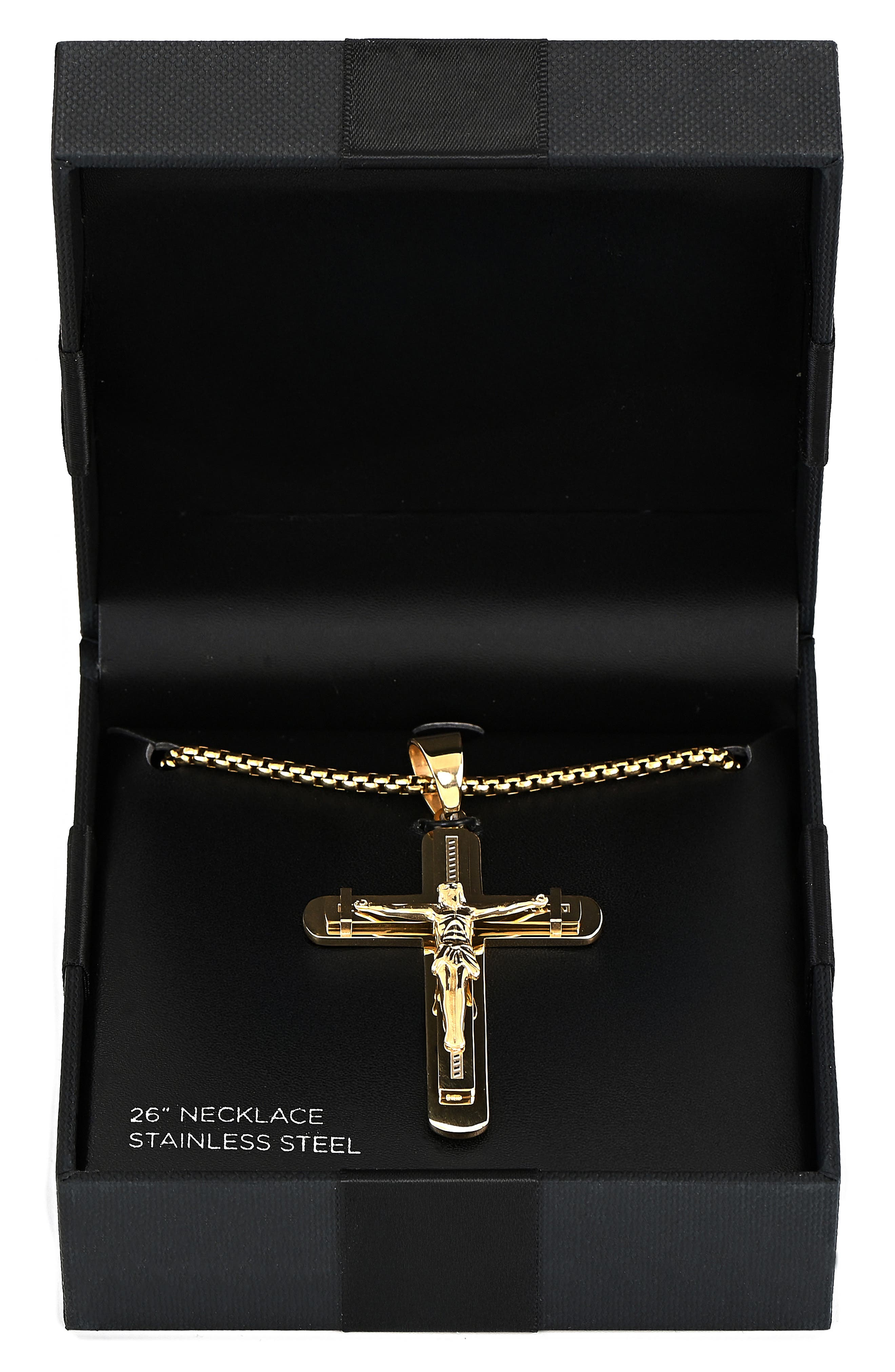 AMERICAN EXCHANGE Men's 18K Gold Plated Stainless Steel Crucifix Pendant Necklace