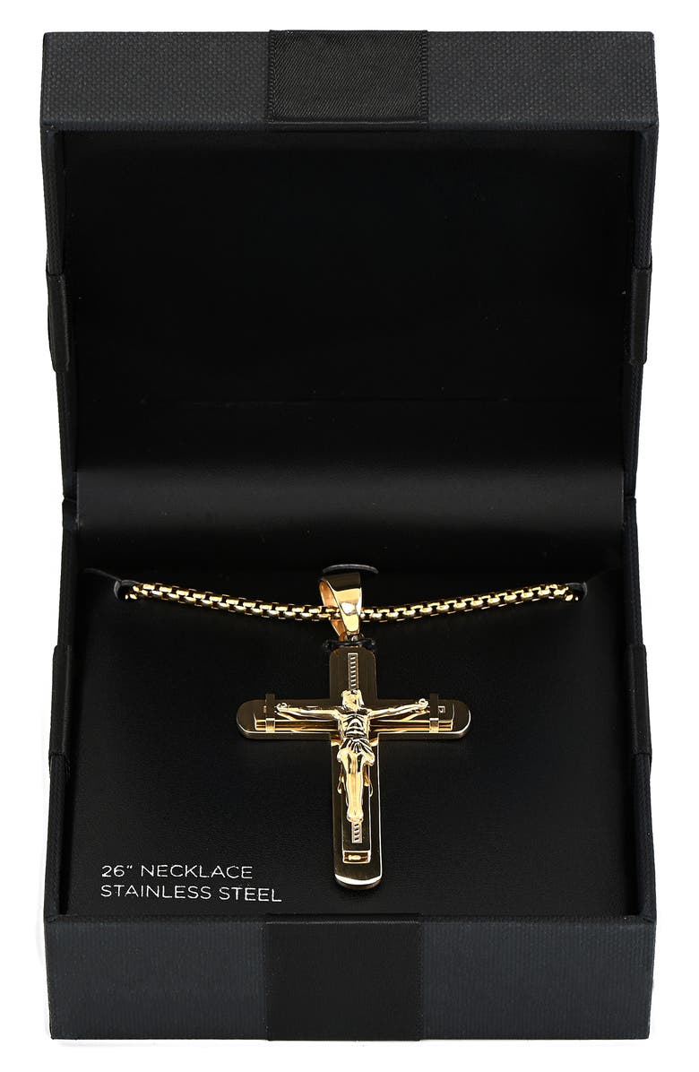 AMERICAN EXCHANGE Men's 18K Gold Plated Stainless Steel Crucifix Pendant Necklace, Alternate, color, Gold