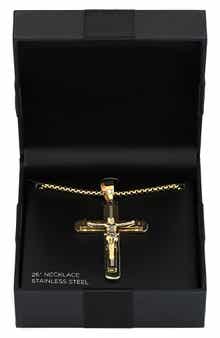 AMERICAN EXCHANGE Men's 18K Gold Plated Stainless Steel Crucifix Pendant Necklace
