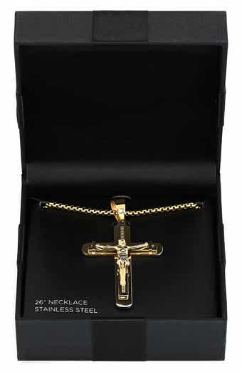AMERICAN EXCHANGE Men's 18K Gold Plated Stainless Steel Crucifix Pendant Necklace