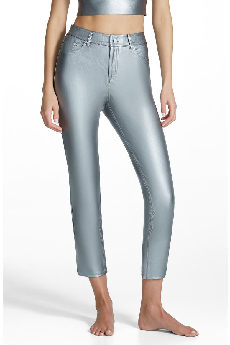 Faux Leather Five-Pocket Pants, Main, color, PLATINUM