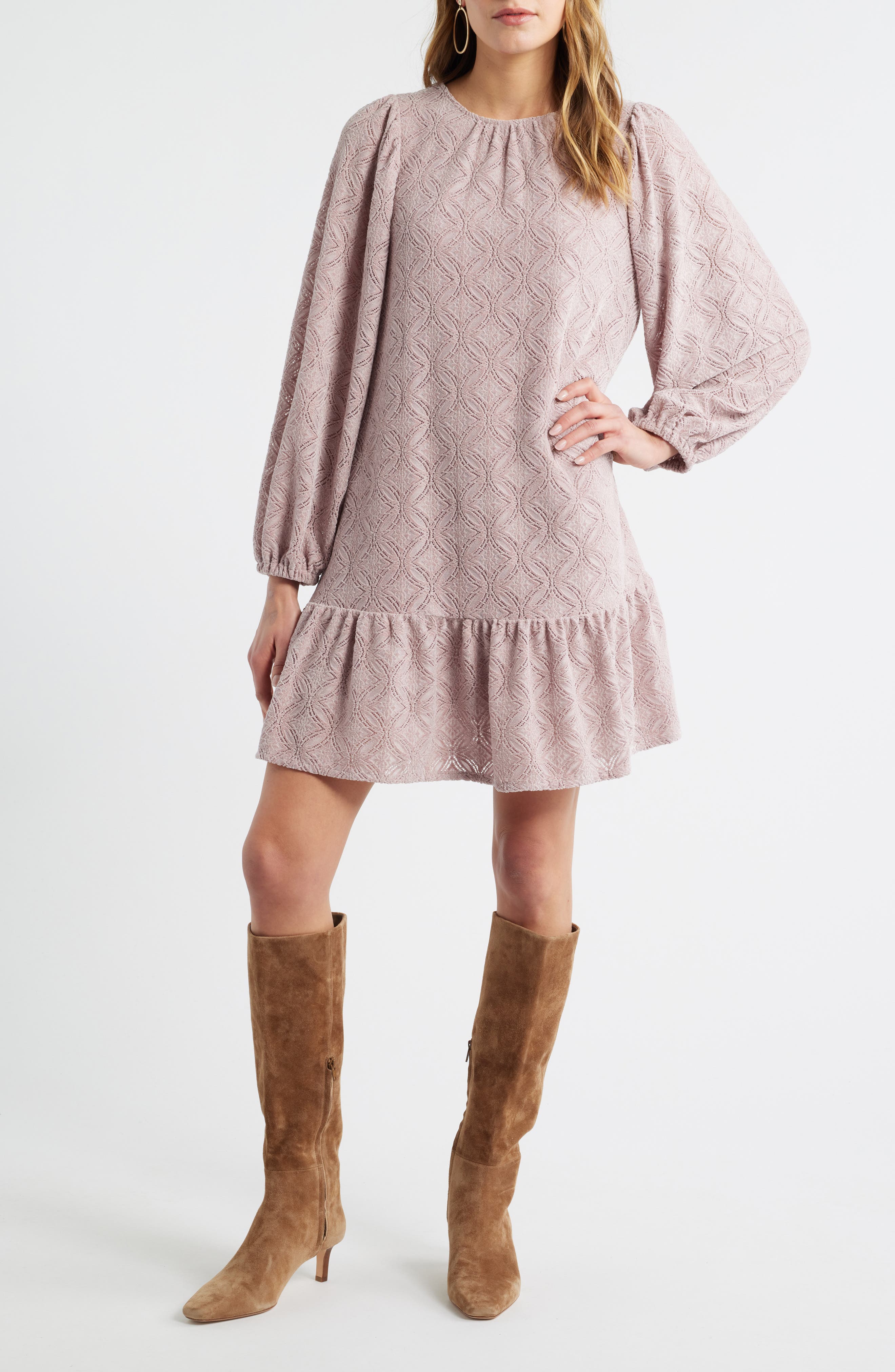 Long Sleeve Drop Waist Chenille Minidress - image 3