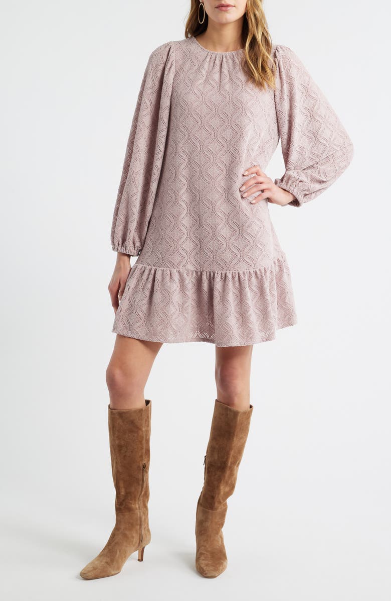 Treasure & Bond Long Sleeve Drop Waist Chenille Minidress, Main, color, Pink Adobe