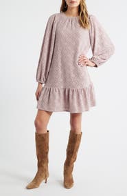 Treasure & Bond Long Sleeve Drop Waist Chenille Minidress