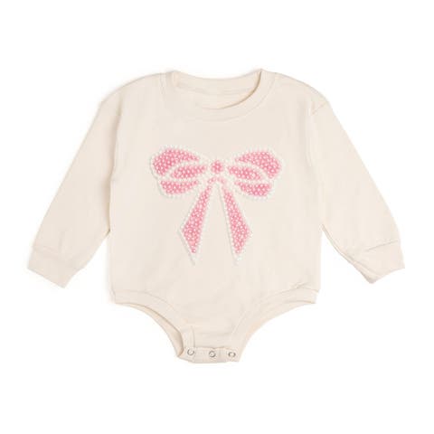 Pearl Bow Patch Long Sleeve Romper (Baby)