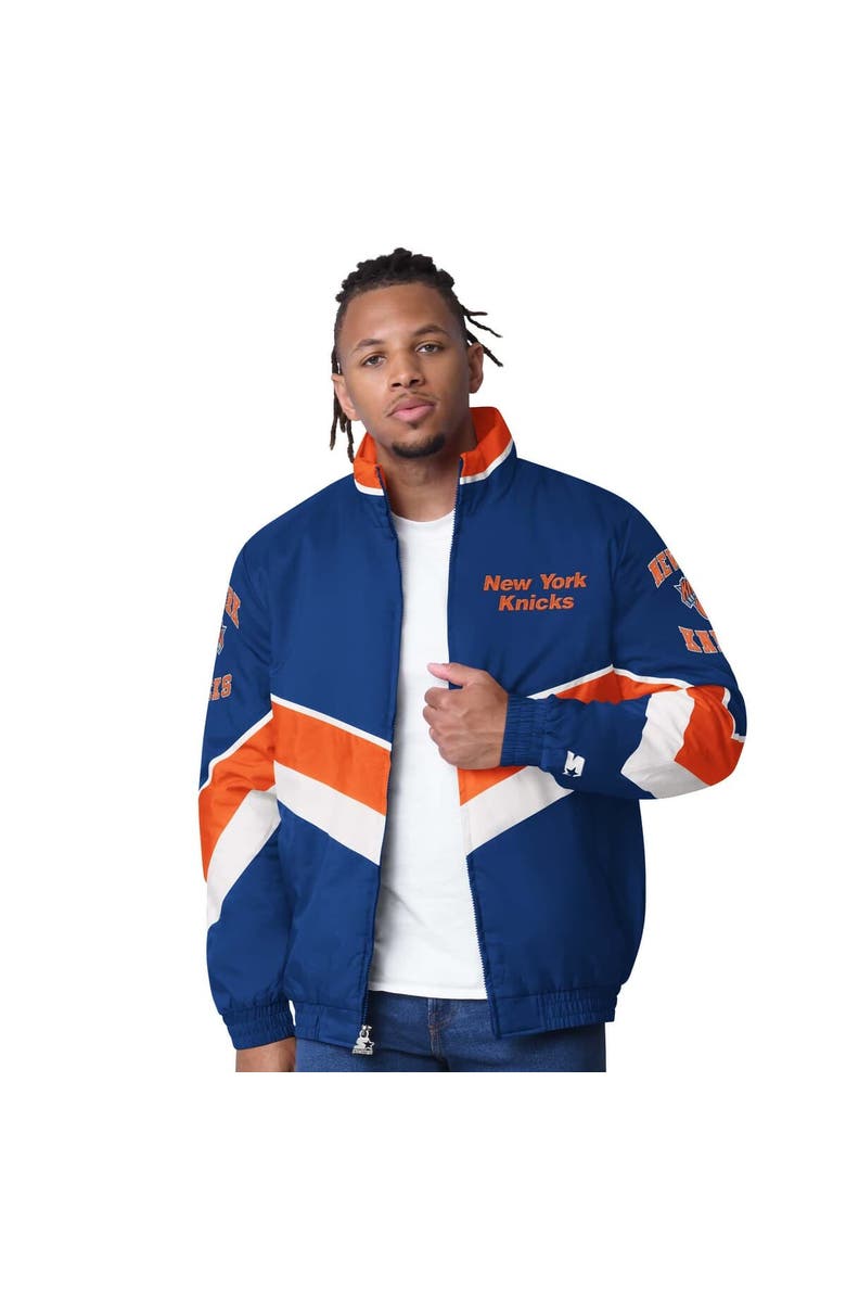 STARTER Men's Starter Royal New York Knicks Captain Oxford Full-Zip Jacket, Main, color, Royal