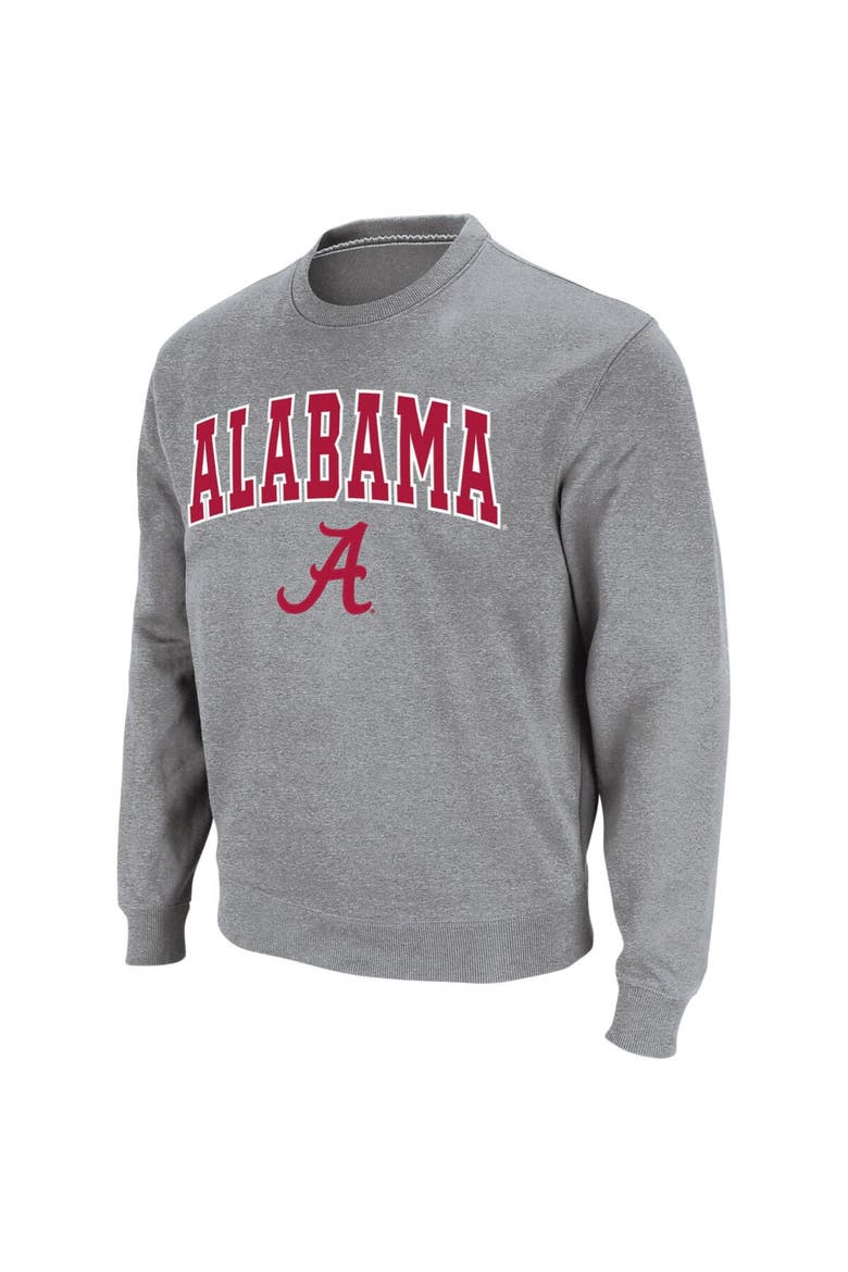 Men's Colosseum Heathered Gray Alabama Crimson Tide Arch & Logo Crew Neck Sweatshirt, Alternate, color, Heather Gray