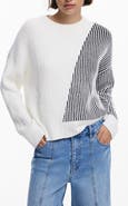 Desigual Stripe Crewneck Cotton Blend Sweater