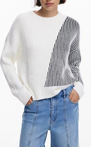 Desigual Stripe Crewneck Cotton Blend Sweater