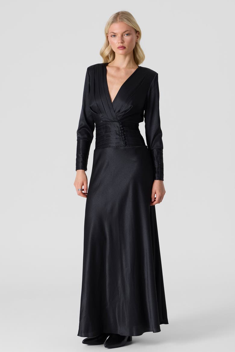 Silk Maxi V-Neck Dress, Main, color, Black