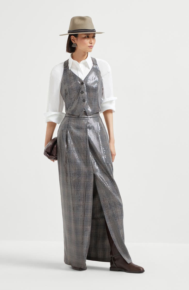 Brunello Cucinelli Prince of wales skirt with embroidery, Alternate, color, Anthracite