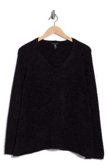 Eileen Fisher V-neck Organic Cotton Sweater In Black