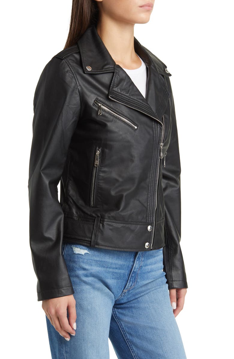 Sam Edelman Lambskin Moto Jacket, Alternate, color, Black