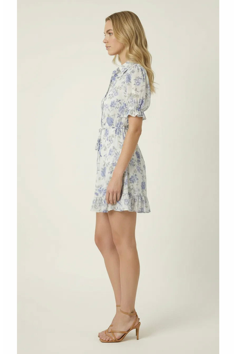Floral Tie Waist Shirt Dress, Alternate, color, White / Floral