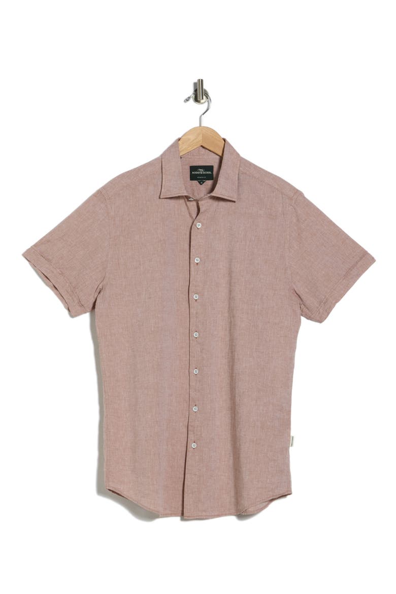 Baywater Short Sleeve Linen & Cotton Button-Up Shirt, Alternate, color, BRICK