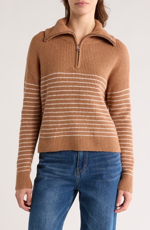 Stripe Quarter Zip Sweater