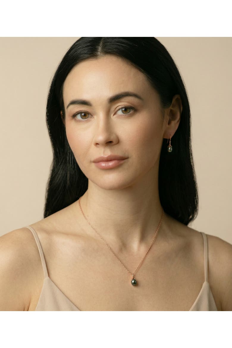10-11mm Tahitian South Sea Pearl Rose Gold Plated Olive Drop Pendant and Earrings Set, Alternate, color, Black Pearls