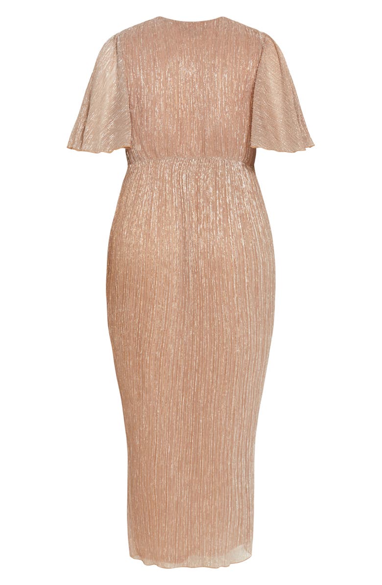 City Chic Lily Metallic Ruched Dress, Alternate, color, Soft Blush