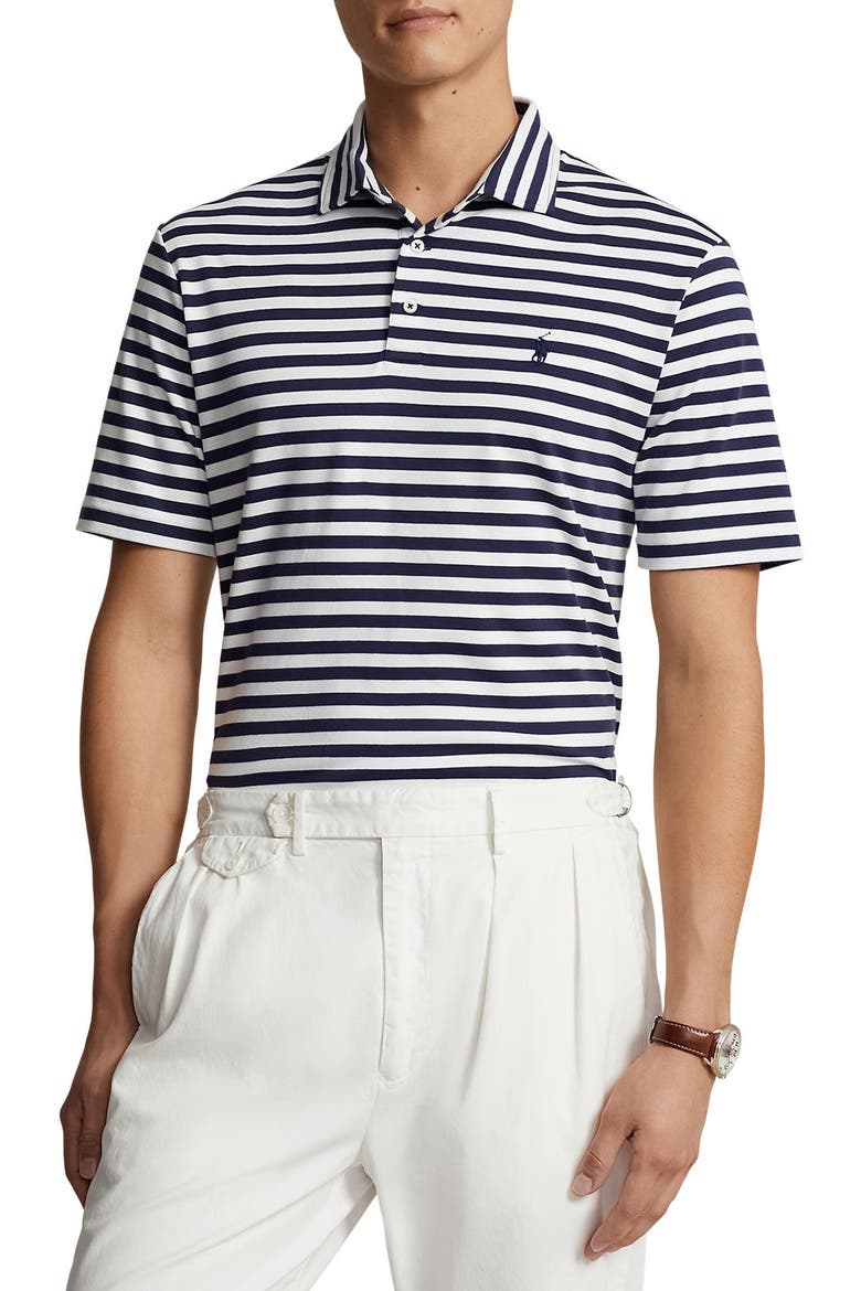 Stripe Cotton Interlock Polo, Main, color, REFINED NAVY/ WHITE
