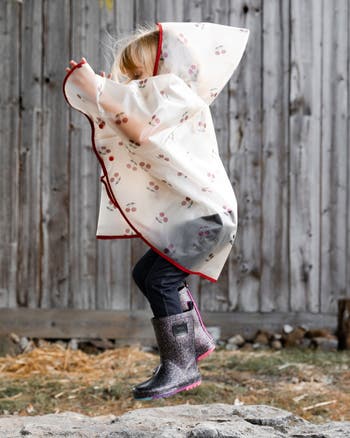 Little Girl's Red Cherry Printed Rain Cape