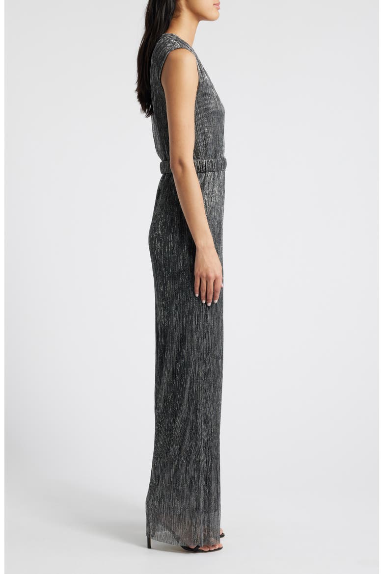 Metallic V-Neck Jumpsuit, Alternate, color, SILVER