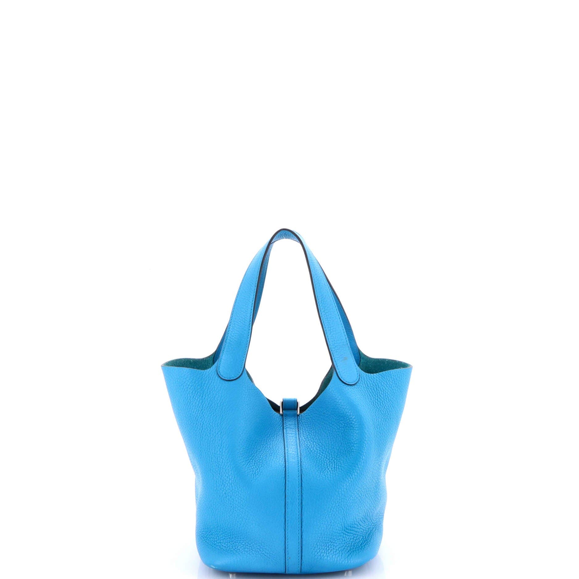 Pre-Owned Hermes Picotin Lock Bag Clemence MM, Alternate, color, Bleu Zanzibar