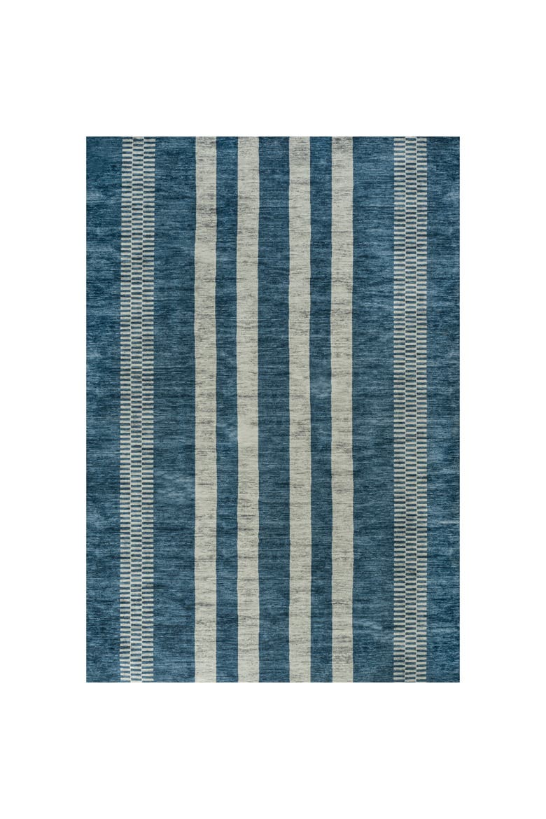 Vichy Geometric Striped Machine-Washable Area Rug, Alternate, color, Blue/Cream