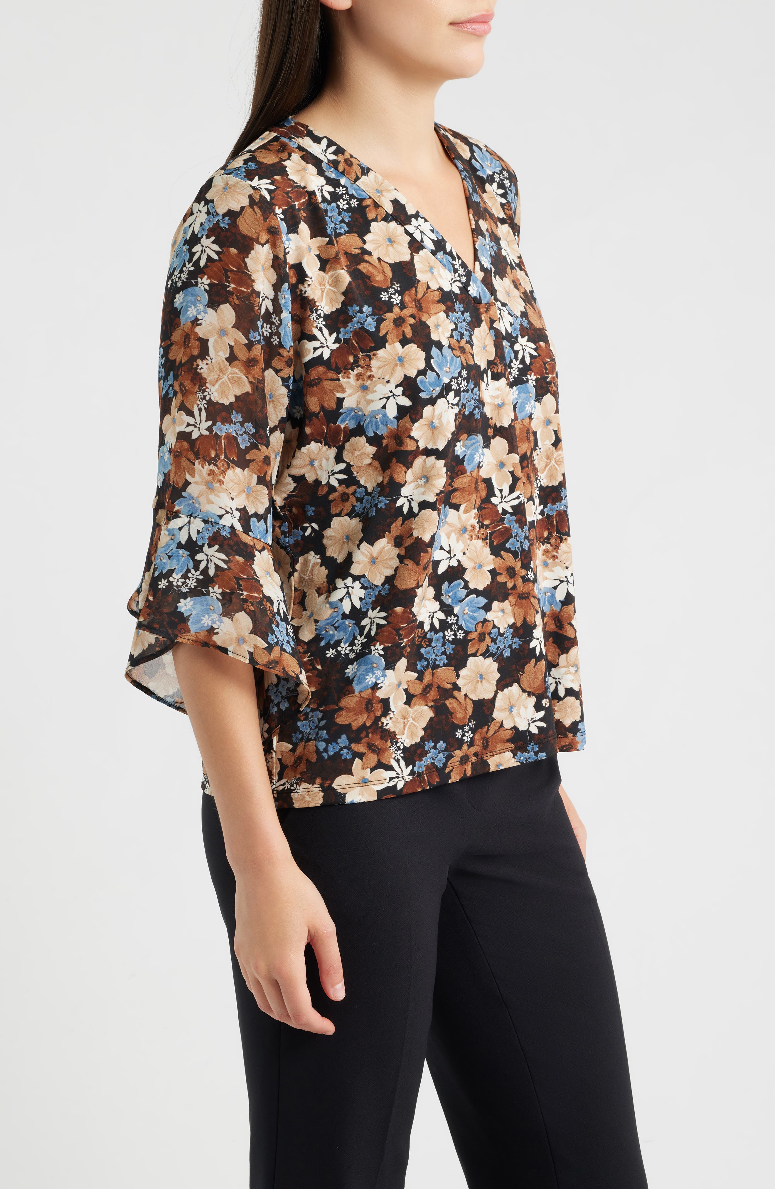 AK ANNE KLEIN Print Ruffle Sleeve Top (Women) | Nordstrom