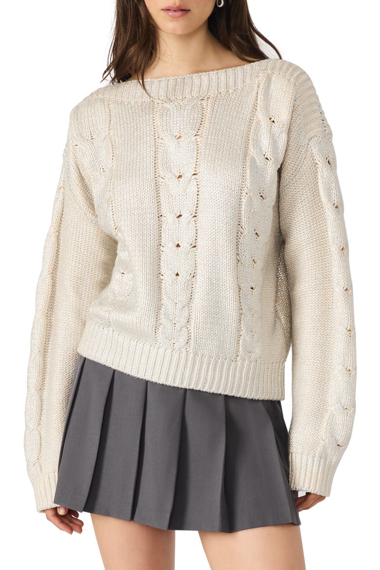 Debbi Cable Cotton Boat Neck Sweater, Main, color, ANTIQUE