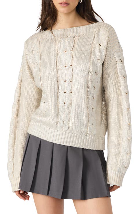 Debbi Cable Cotton Boat Neck Sweater