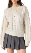 Steve Madden Debbi Cable Cotton Boat Neck Sweater
