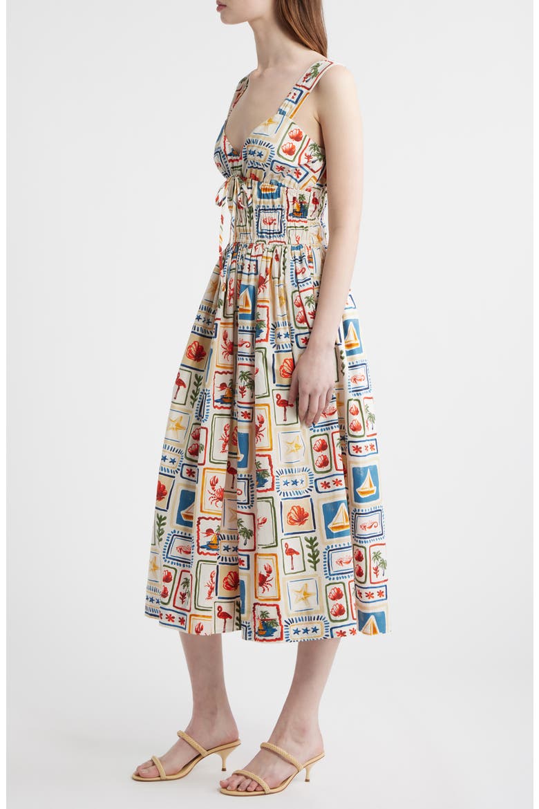 Postcard Print Cotton Midi Dress, Alternate, color, BEIGE MULTI