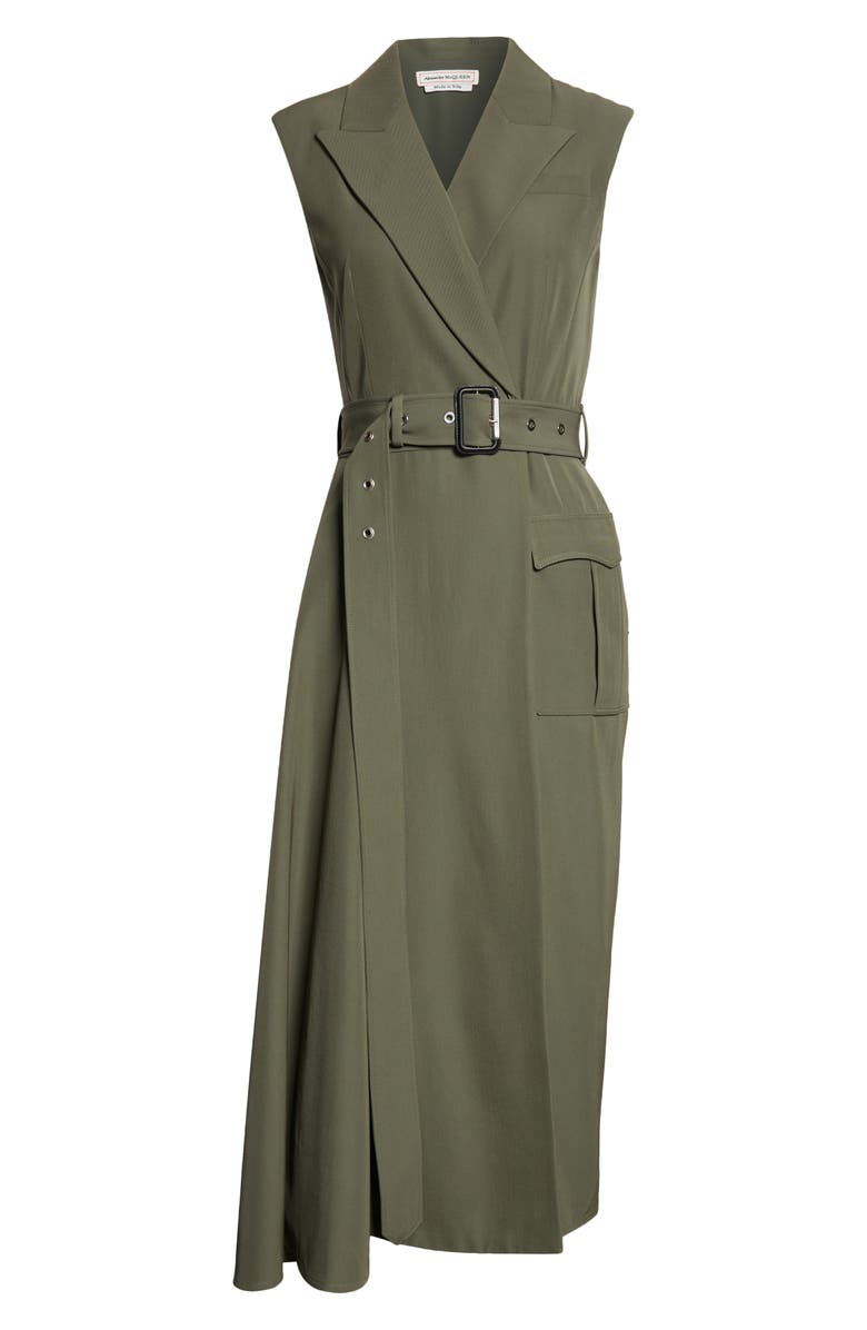 McQueen Asymmetric Drape Sleeveless Wool Blend Midi Dress, Alternate, color, 